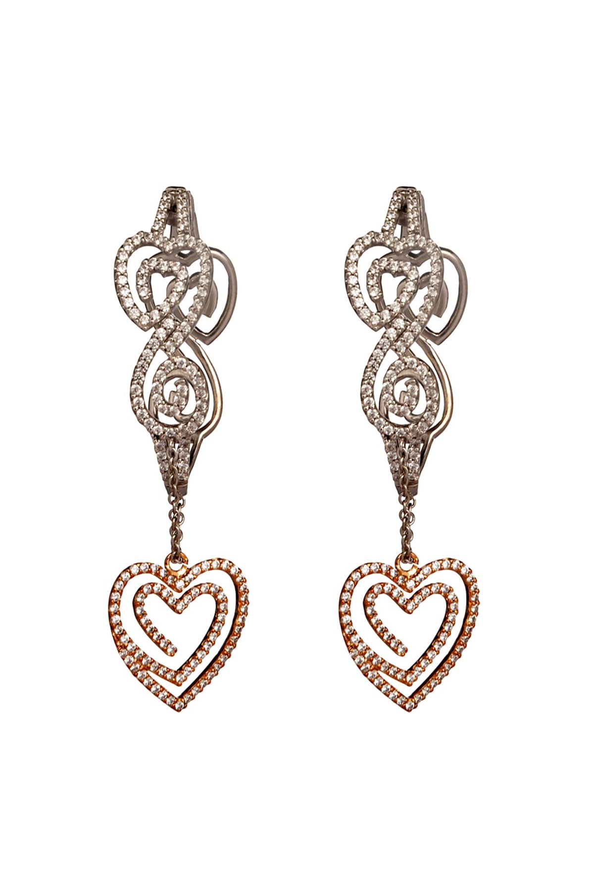 Two Tone Finish Cubic Zirconia Hoop Earrings