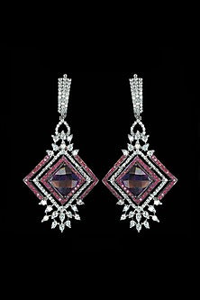 White Finish Cubic Zirconia & Amethyst Dangler Earrings