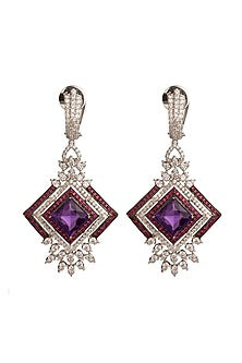 White Finish Cubic Zirconia & Amethyst Dangler Earrings