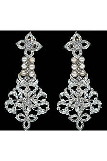 White Finish Cubic Zirconia & Shell Pearl Dangler Earrings