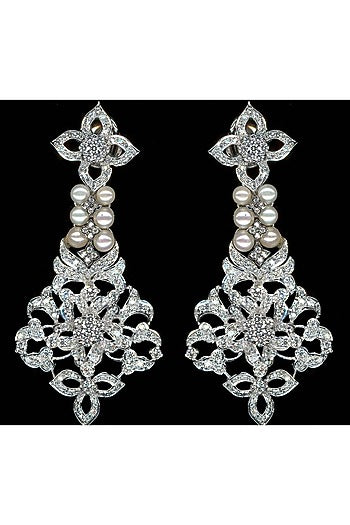 White Finish Cubic Zirconia & Shell Pearl Dangler Earrings