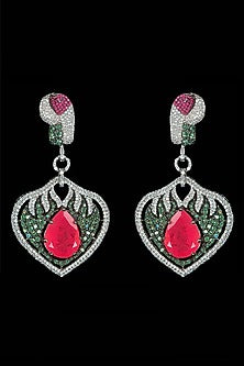 White Finish Cubic Zirconia & Hydro Ruby Dangler Earrings
