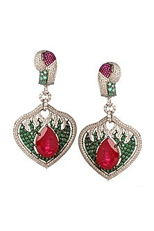 White Finish Cubic Zirconia & Hydro Ruby Dangler Earrings