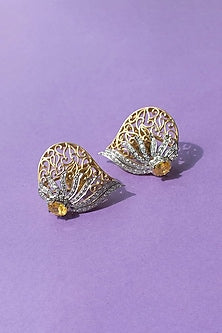 White Finish Cubic Zirconia & Stone Butterfly Earrings
