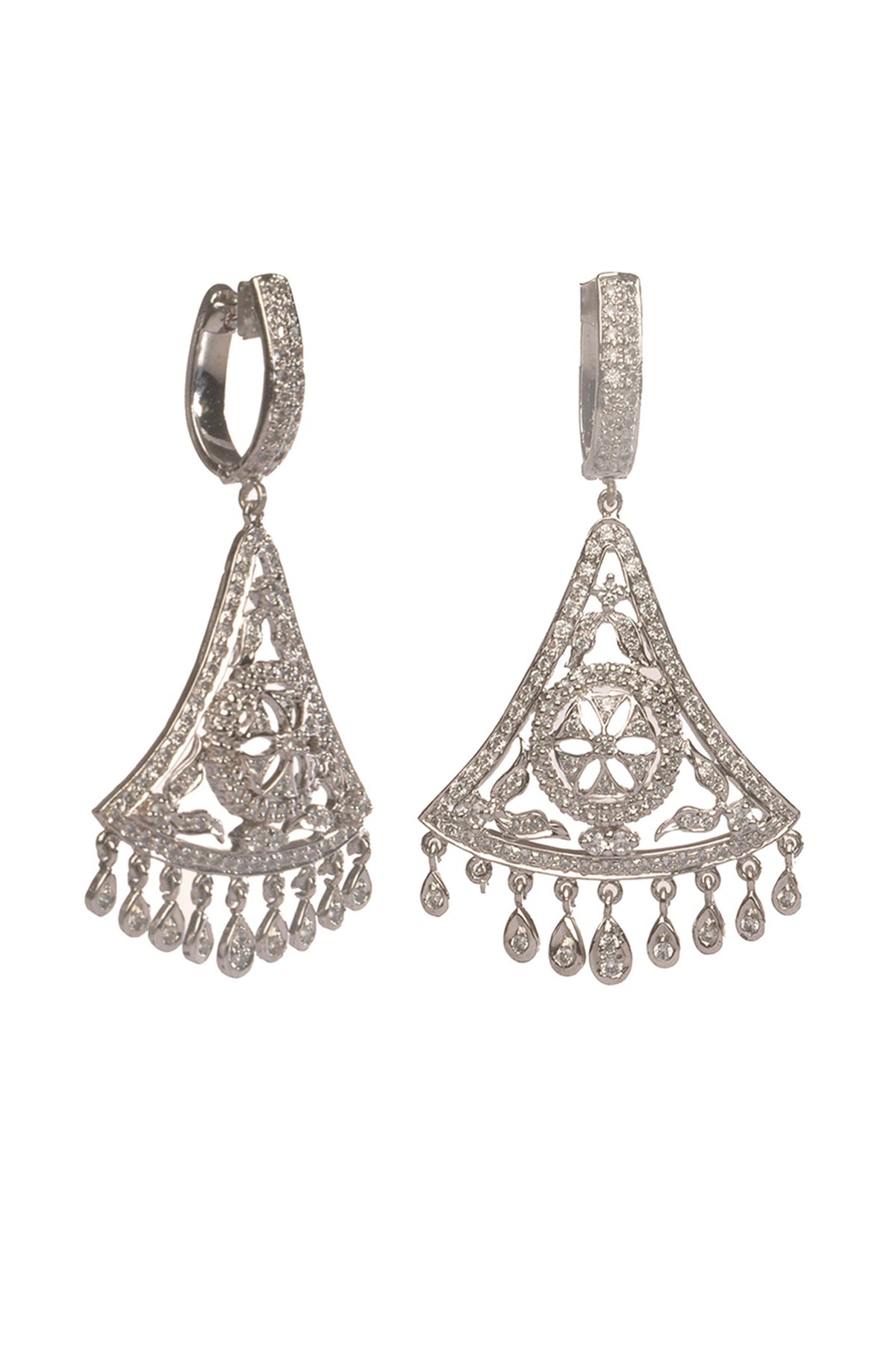 White Finish Cubic Zirconia Dangler Earrings