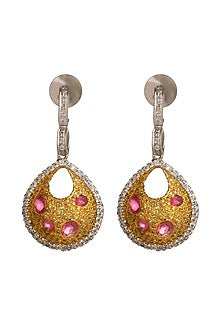 White Finish Cubic Zirconia & Pink Sapphire Dangler Earrings