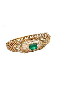 Two-Tone Finish Cubic Zirconia Green Enameled Bracelet