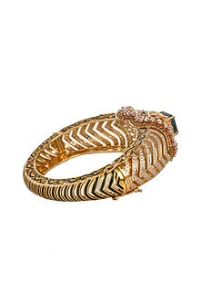 Two-Tone Finish Cubic Zirconia Green Enameled Bracelet