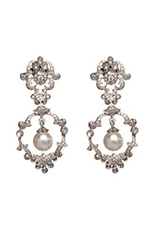 White Finish Zircon & Shell Pearl Dangler Earrings