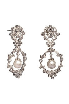 White Finish Zircon & Shell Pearl Dangler Earrings