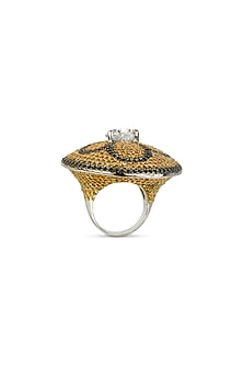 White Finish Cubic Zirconia & Crystal Ring In Sterling Silver