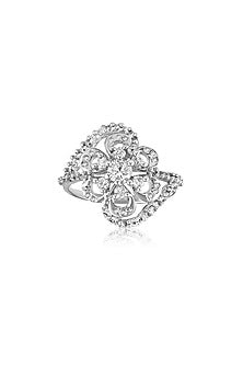 White Rhodium Finish Cubic Zirconia Ring In Sterling Silver