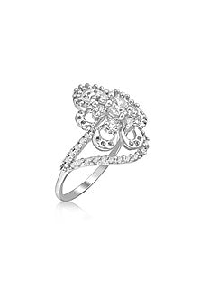 White Rhodium Finish Cubic Zirconia Ring In Sterling Silver