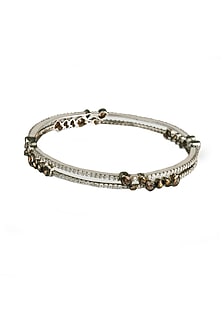 Two-Tone Finish Brown & White Cubic Zirconia Bangle