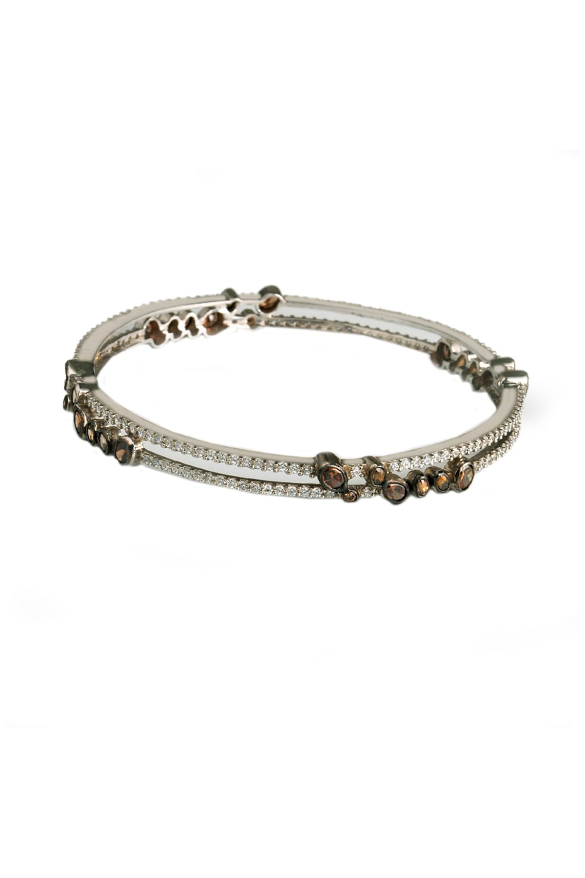 Two-Tone Finish Brown & White Cubic Zirconia Bangle
