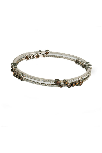 Two-Tone Finish Brown & White Cubic Zirconia Bangle