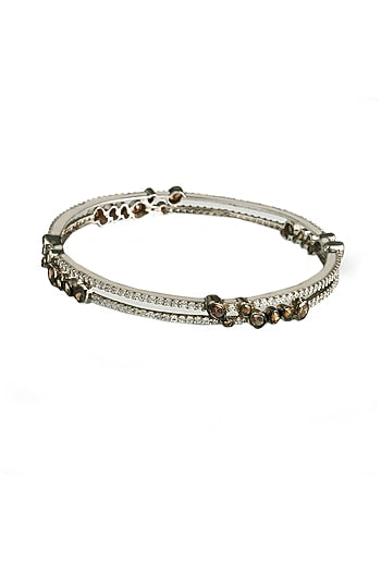 Two-Tone Finish Brown & White Cubic Zirconia Bangle