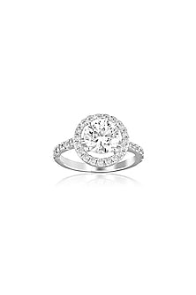 White Rhodium Finish Cubic Zirconia Ring In Sterling Silver