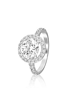 White Rhodium Finish Cubic Zirconia Ring In Sterling Silver