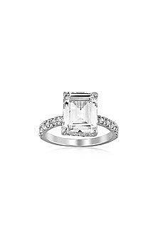 White Rhodium Finish Cubic Zirconia Ring In Sterling Silver