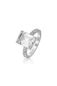 White Rhodium Finish Cubic Zirconia Ring In Sterling Silver