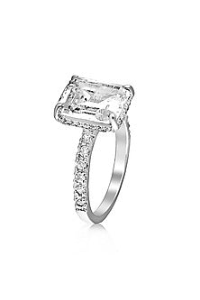 White Rhodium Finish Cubic Zirconia Ring In Sterling Silver
