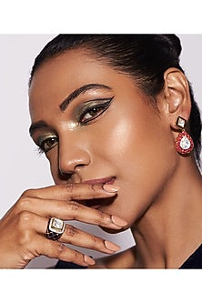 Gold Finish Cubic Zirconia Enamelled Dangler Earrings In Sterling Silver