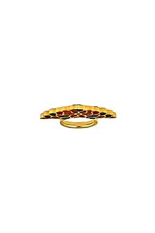 Gold Finish Enamelled Ring In Sterling Silver