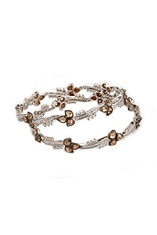 Two-Tone Finish Brown Cubic Zirconia Bangle