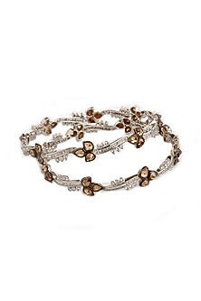 Two-Tone Finish Brown Cubic Zirconia Bangle