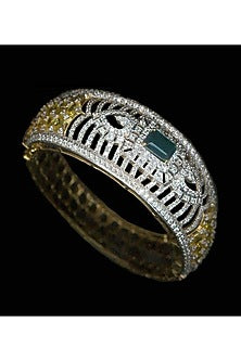 White Finish Cubic Zirconia & Emerald Stone Bracelet