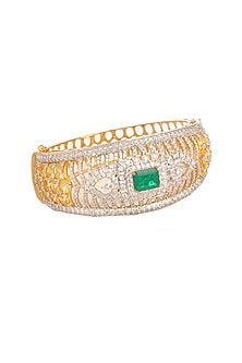 White Finish Cubic Zirconia & Emerald Stone Bracelet