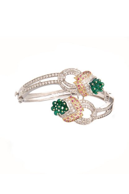 Two-Tone Finish Cubic Zirconia & Onyx Beaded Bracelet