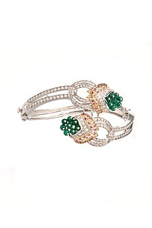 Two-Tone Finish Cubic Zirconia & Onyx Beaded Bracelet