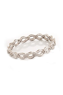 White Rhodium Finish Cubic Zirconia Bangle