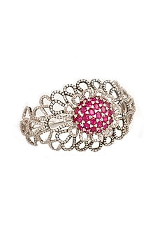 White Finish Cubic Zirconia & Hydro Ruby Floral Bracelet