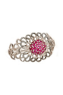 White Finish Cubic Zirconia & Hydro Ruby Floral Bracelet