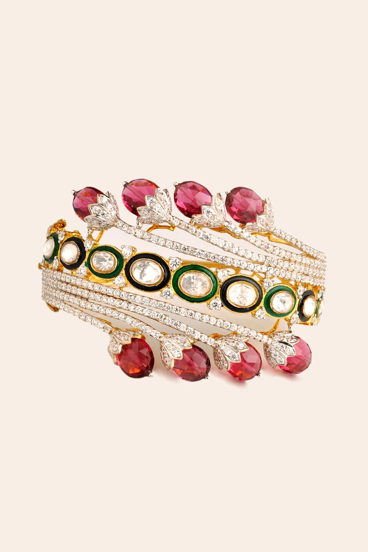 Two Tone Finish Tourmaline & Zirconia Enameled Bracelet