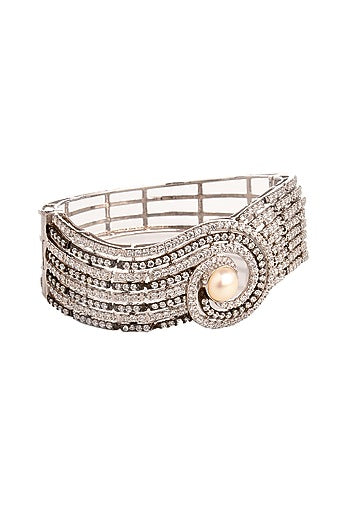 White Finish Cubic Zirconia & Pearl Bracelet