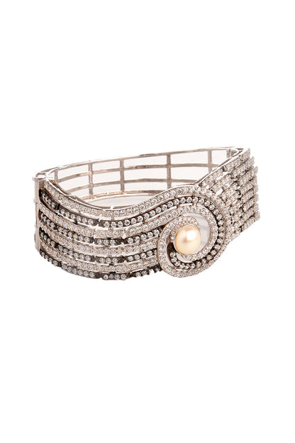 White Finish Cubic Zirconia & Pearl Bracelet