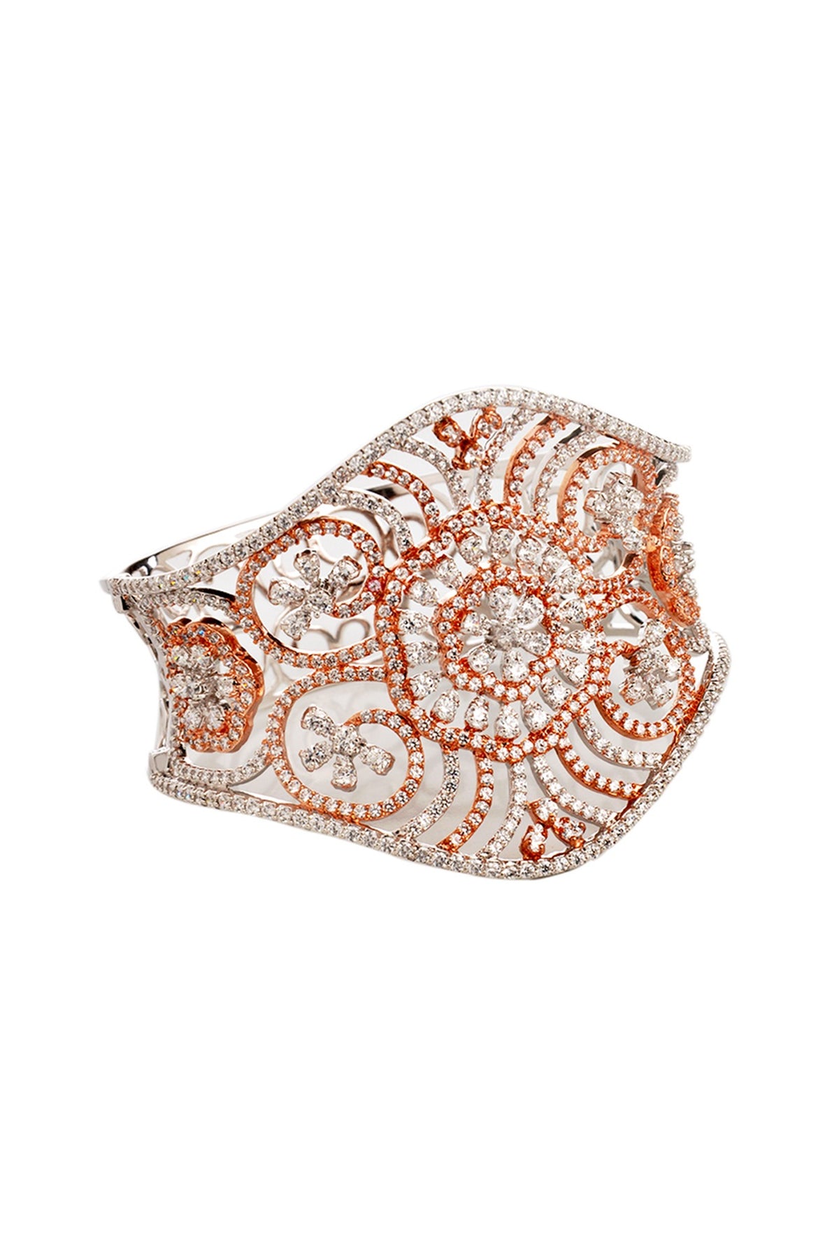 Two Tone Finish Cubic Zirconia Floral Bracelet