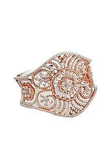 Two Tone Finish Cubic Zirconia Floral Bracelet