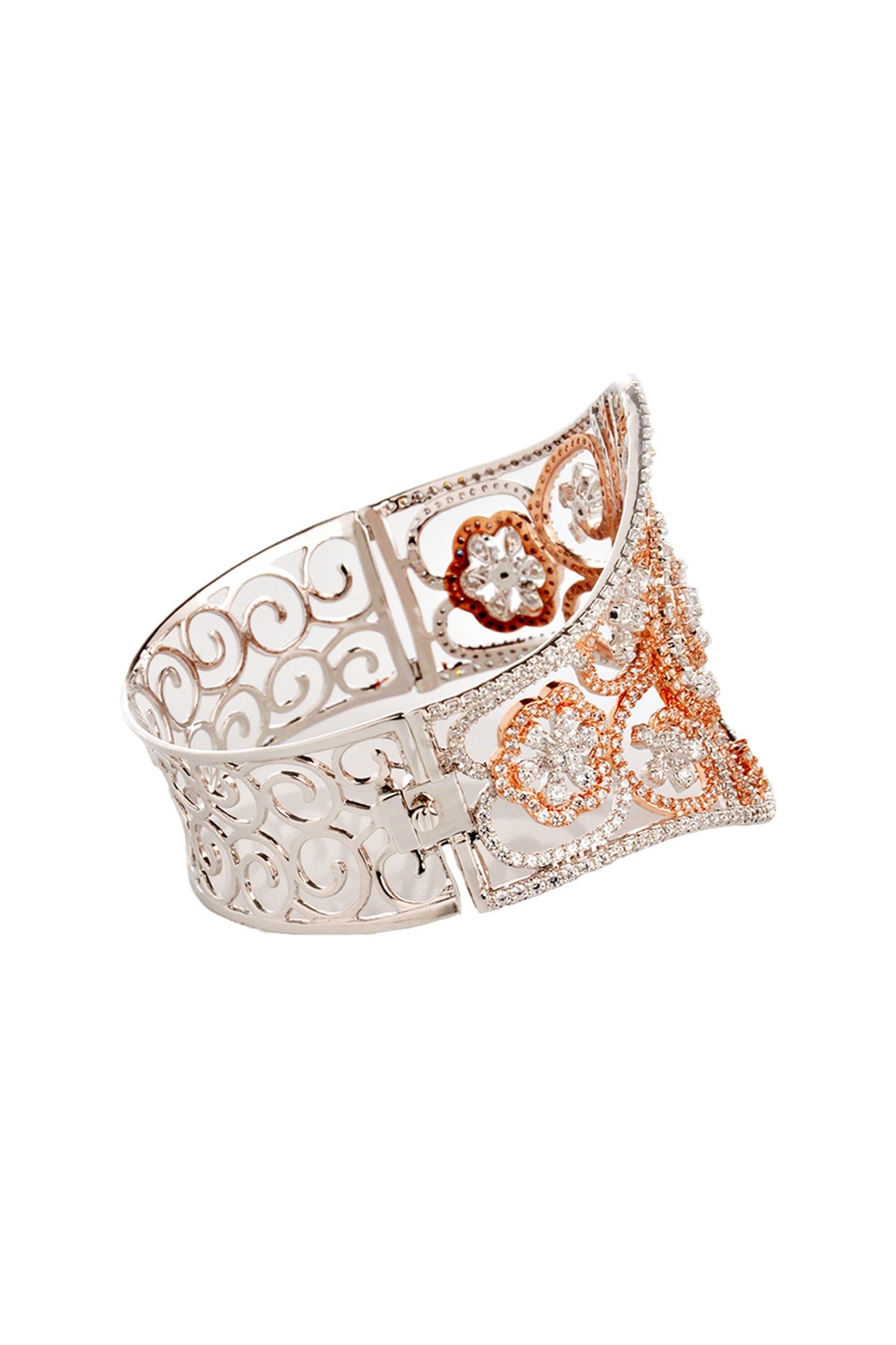 Two Tone Finish Cubic Zirconia Floral Bracelet
