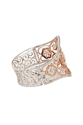 Two Tone Finish Cubic Zirconia Floral Bracelet