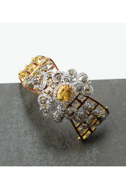 Two-tone Finish Cubic Zirconia & Yellow Topaz Stone Bracelet