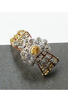 Two-tone Finish Cubic Zirconia & Yellow Topaz Stone Bracelet