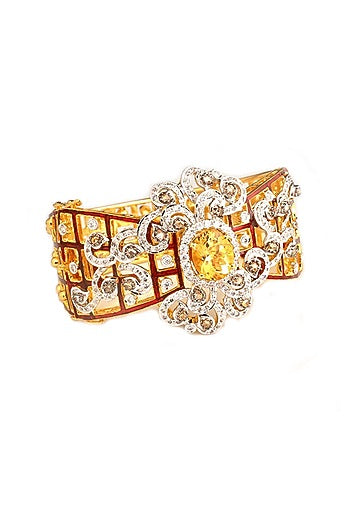 Two-tone Finish Cubic Zirconia & Yellow Topaz Stone Bracelet