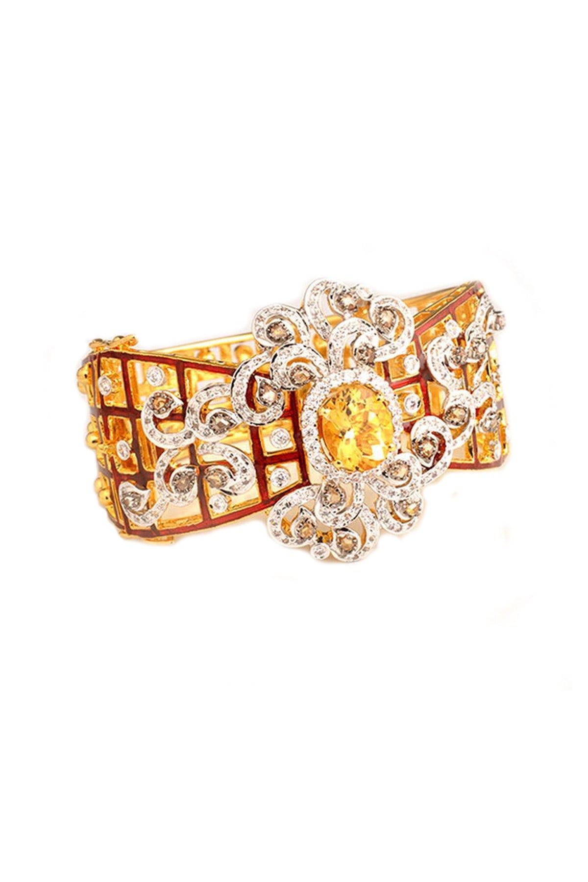 Two-tone Finish Cubic Zirconia & Yellow Topaz Stone Bracelet