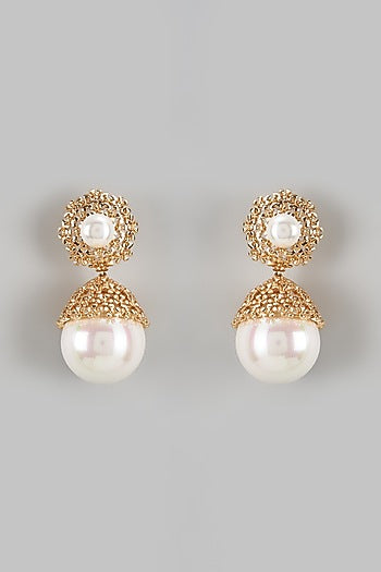 Gold Finish Shell Pearl Dangler Earrings