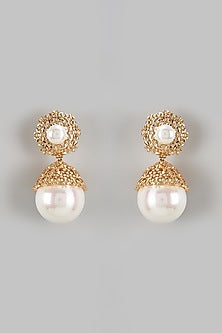 Gold Finish Shell Pearl Dangler Earrings
